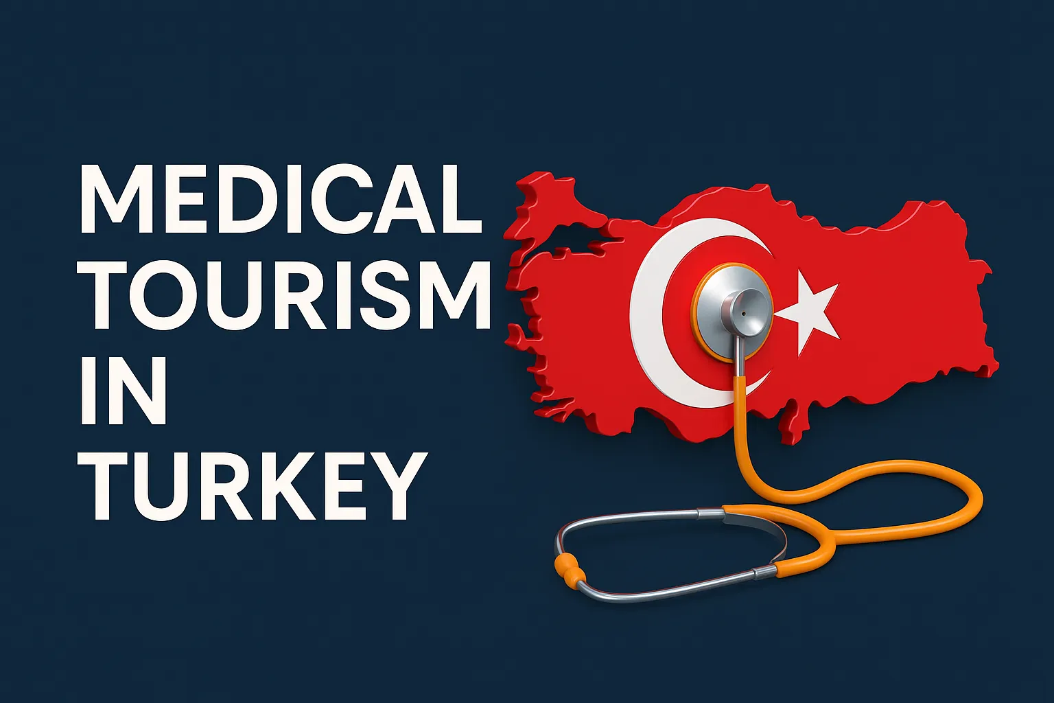 Mappa della Turchia con bandiera nazionale e stetoscopio che simboleggia il turismo medico in Turchia