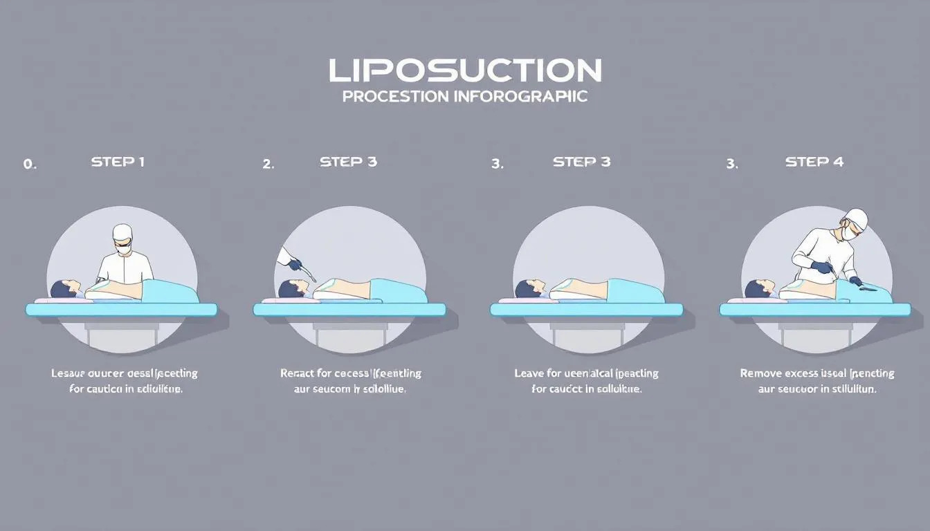 Una ilustración paso a paso del procedimiento de liposucción.